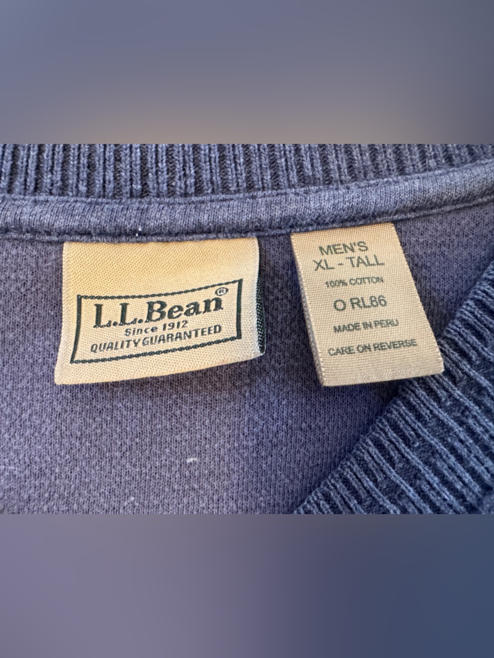L.L. Bean Blue V-Neck Cotton Sweater Men’s XL Tall Classic Pullover - Picture 4 of 6